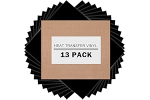XSEINO HTV Heat Transfer Vinyl Sheets:13Pack 12" x 10" Black Iron on Vinyl for T-Shirt,Black Heat Transfer Vinyl for Cricut,Silhouette Cameo or Heat Press Machine(1 Sheet Teflon Included)