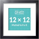LaVie Home 12x12 Picture Frame, 8x8 with Mat or 12x12 No Mat, Black | 12x12 Wall Decor Photo Frames, 1 Pack, fits 8x8 with Mat, Plexiglass, for Gallery Wall, Family, Wedding, Christmas