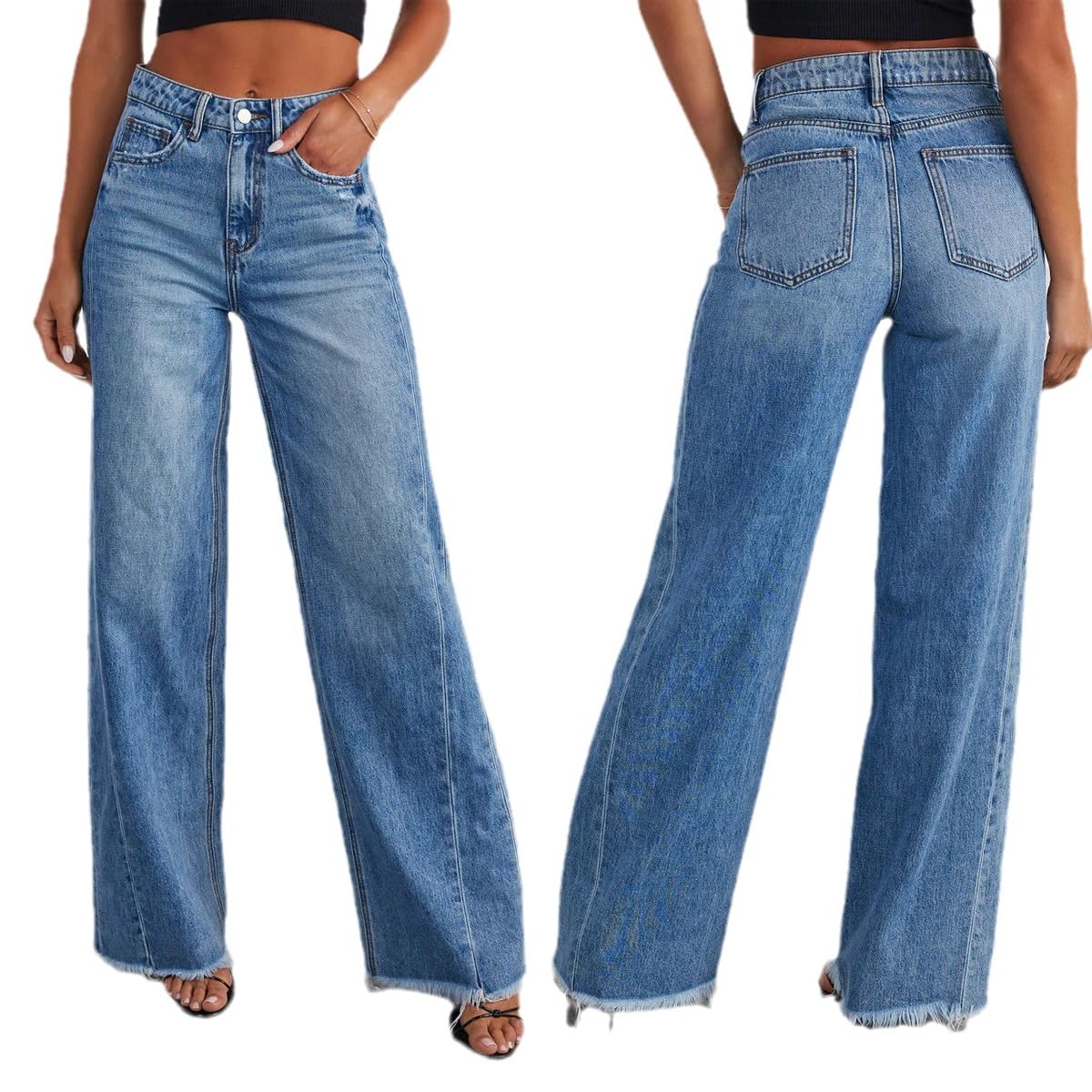 Wide Leg Raw Hem Jeans
