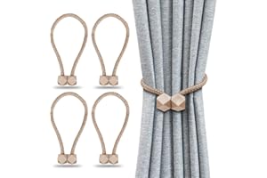 Qimee 4PCS Magnetic Curtain Tiebacks, Decorative Drape Tie Backs Holdback Holder for Window Draperies, Octagon Style Convenient Drape Rope Tie Backs (Beige)