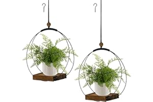 hismocal 2 Pack Hanging Planters for Indoor Plants, Black Plant Hanger with Sturdy Wood Base, Modern Boho Macrame Hanger, Wall Ceiling Window Planters (Plants/Pots Not Included)