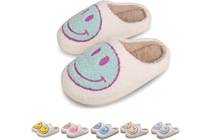 KEYUSHOP Happy Face Slippers for Kids Smile Face House Slippers Soft Plush Warm Preppy Slipper Anti-Slip Winter Fuzzy House Shoes for Toddler Girls
