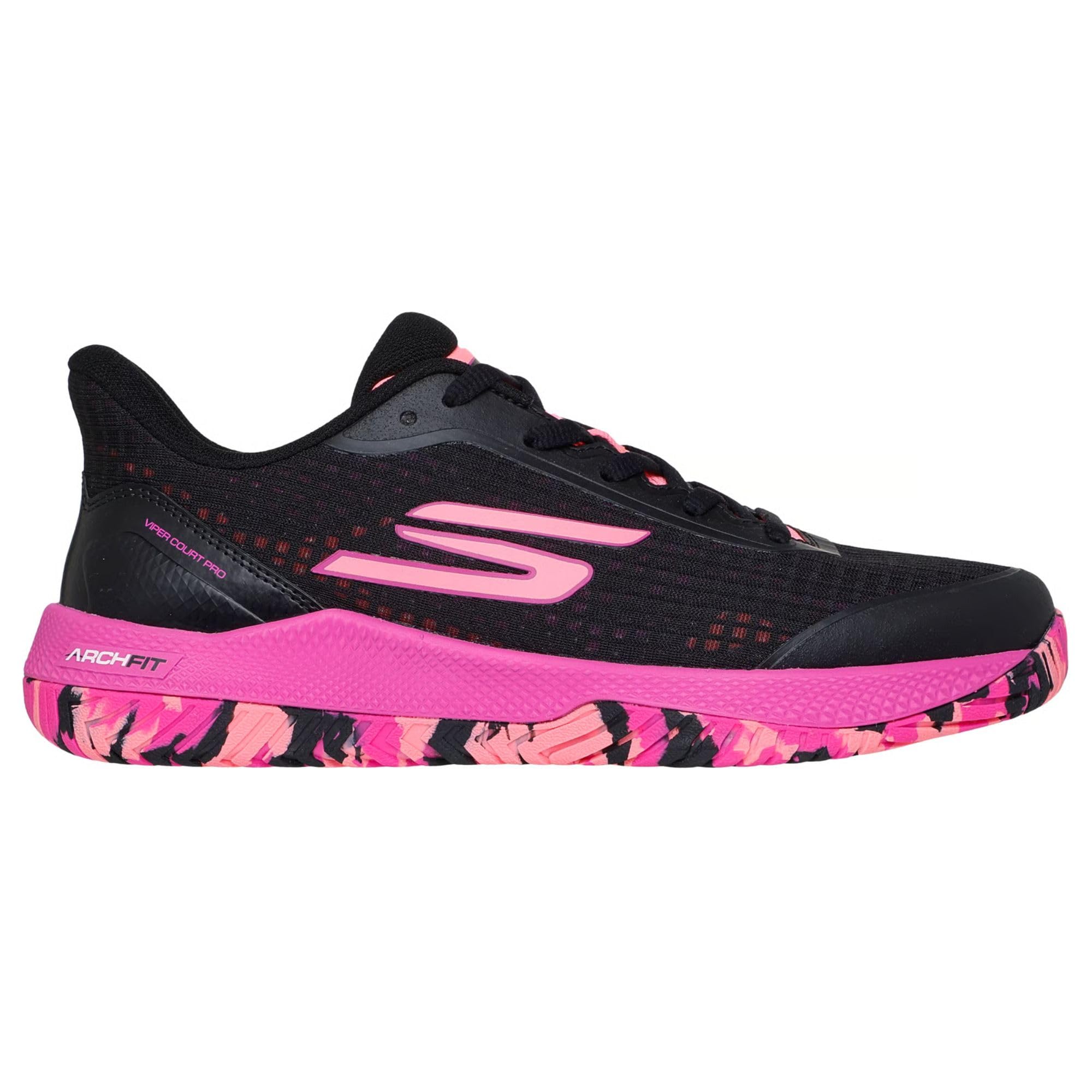 Skechers Women's Viper Court Pro Pickleball Sneaker, Black/Hot Pink, 8.5 Image