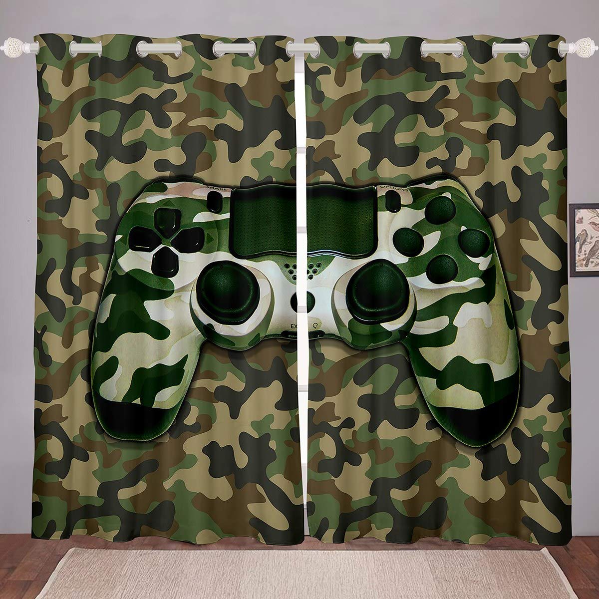 Tbrand Camo Gamepad Curtains Kids Boys Limited Camouflage Video Game Gamepad Curtains for Bedroom Living Room Gamer Game Controller Windows Drapes Hidden Military Room Decoration,W66*L90