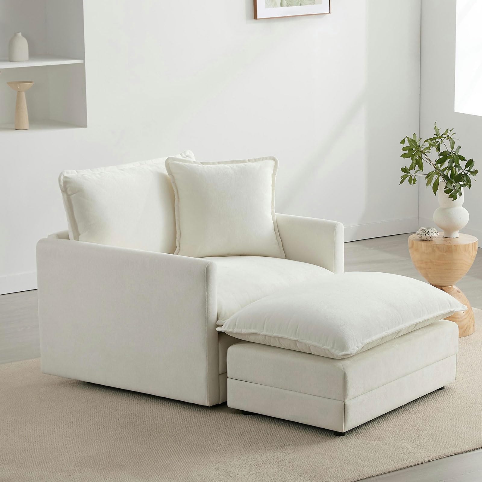 Photo 1 of *PARTIAL SET*
Mixcous Chenille Oversized Chair with Ottoman - 39”W Big Comfy Reading Chair and Ottoman Set, Lounge Chairs for Living Room, Bedroom, Kids Room, Reading Nook, Family Room, Cream White