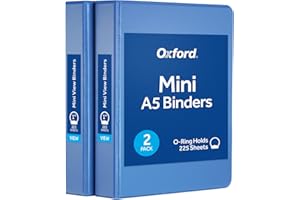 Oxford Mini View Binders, 1" Round Rings, Small Binders for School or Office, Holds A5 Size Paper, 2 Clear Pockets, PVC-Free,