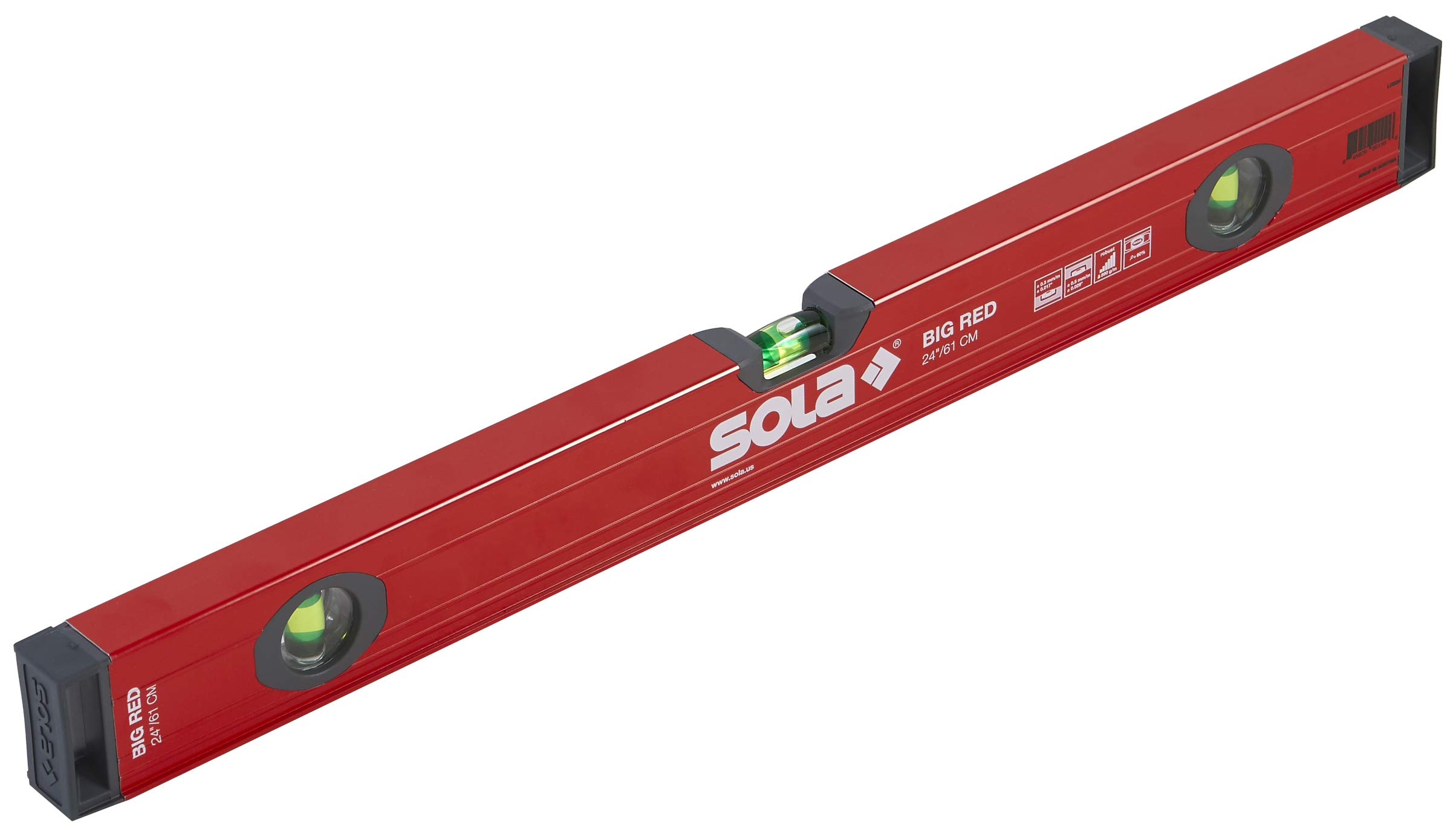 SOLA LSB24 Big Red Aluminum Box Beam Level with 3 60% Magnified Vials, 24-Inch