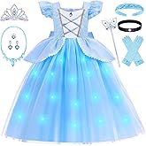 G.C Light Up Princess Costume Dress for Girls Kids Princess Dress Up Clothes Crown Wand Necklace Gloves Halloween Cosplay