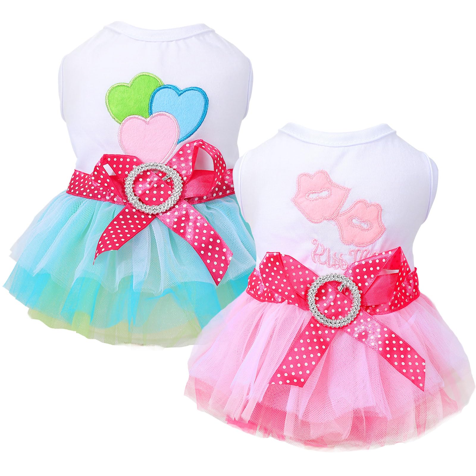 Photo 1 of 2 Pack Puppy Dresses for Small Dogs Girls Cute Princess Puppy Dresses with Rhinestones Tutu Pet Dress Outfit Female Dog Clothes Chihuahua Yorkie (X-Small)