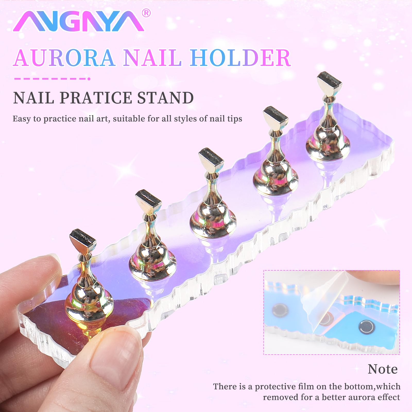 ANGNYA 2 Set Nail Stand, Aurora Nail Holder for Painting Nail Stand for Press on with 96 Pcs Reusable Sticky Putty Nail Display Stand Nail Hand Practice Magnetic Nail Art Tools for Homes and Salons - Image 8