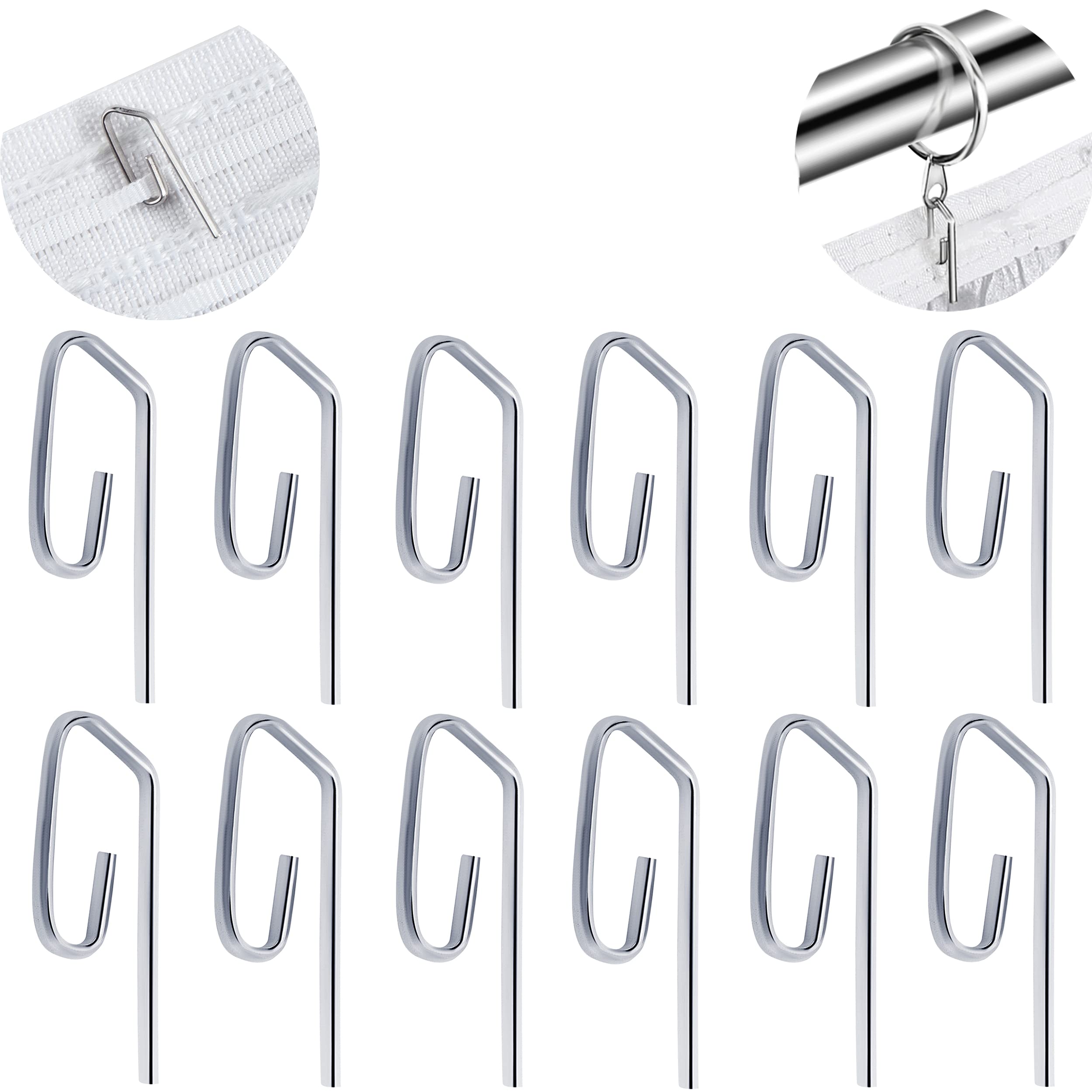 Metal Curtain Hooks for Window Curtain, Door Curtain Header Tape Drapery Hooks (100 Pack)