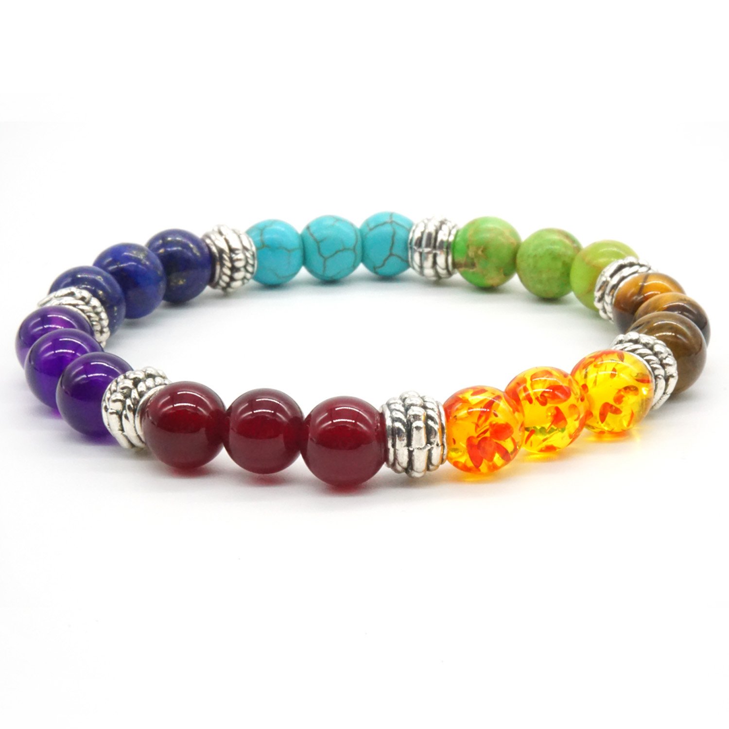 Thajaling 8mm Gemstone Stone Bracelet 7 Chakra Semi-precious Reiki Energy Balance Bracelet for Men and Women
