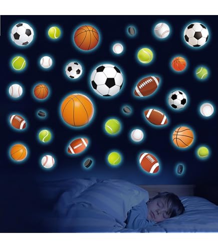 Large Sports Wall Decals - Basketball & Football Theme Kids Room Stickers For Nursery, Playroom & Bedroom Decor