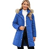 Funlingo Women's Winter Puffer Coat with Removable Hood Zip Up Thickened Long Parka Quilted Puffy Jacket