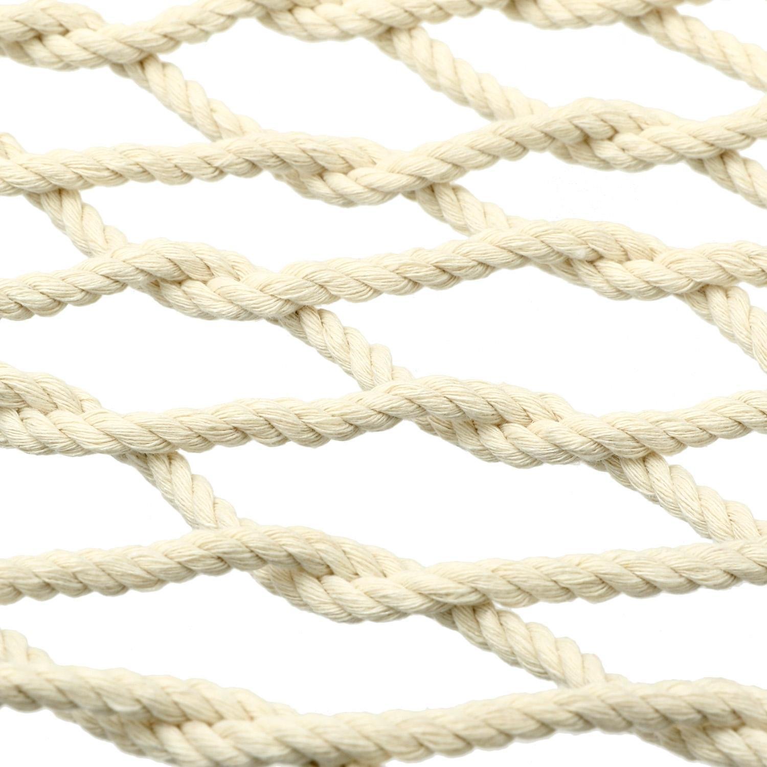 Opino Beige Cotton Rope Hammock, Hollow Out Double Wide Wood Hanging Tree Hammock Garden Patio Yard(US Stock)