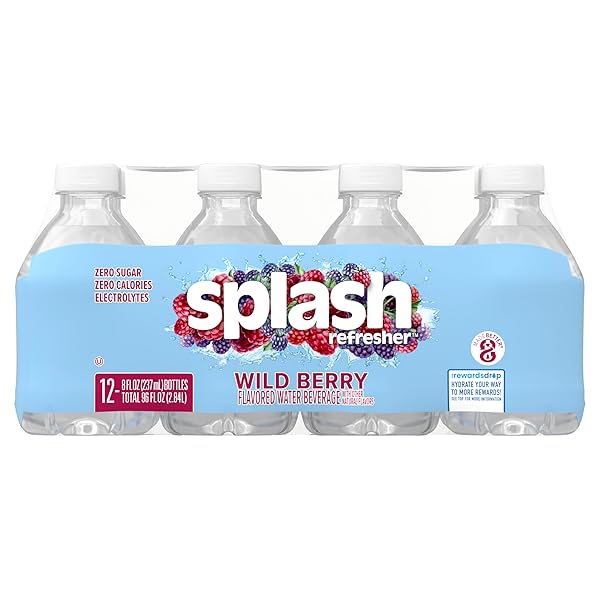 SPLASH REFRESHER WILD BERRY FLAVORED WATER, 8 FL OZ, PLASTIC BOTTLE PACK OF 12