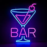 Cocktail Neon Sign - Martini Glass LED Bar Light, Retro Home Pub Wall Art, Dimmable Bar Decor, Gifts for Bartenders & Cocktail Lovers