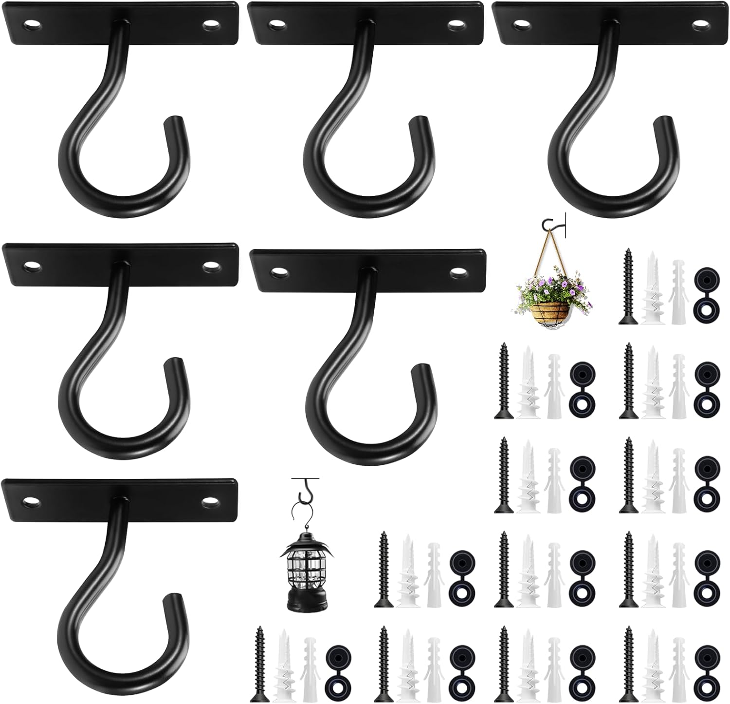 Outdoor Hanging Brackets - Ceiling Hooks for Hanging Planters, Hanger for Indoor and Outdoor Plant Pots Holder, Wall Hook for Hanging Plant, Flower Basket, Wind Chimes, Lanterns, Lights, Bird Feeders, Home Decor-2.5Inch 6Pack