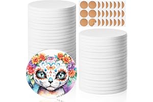 Ceramic Tiles for Crafts, GOH DODD 48 Pack Unglazed Blank Coasters White Tiles with 48 Cork Backing Pads for Alcohol Ink, Painting, Acrylic Pouring, DIY, Art Projects, Decorating, Round, 4 Inch