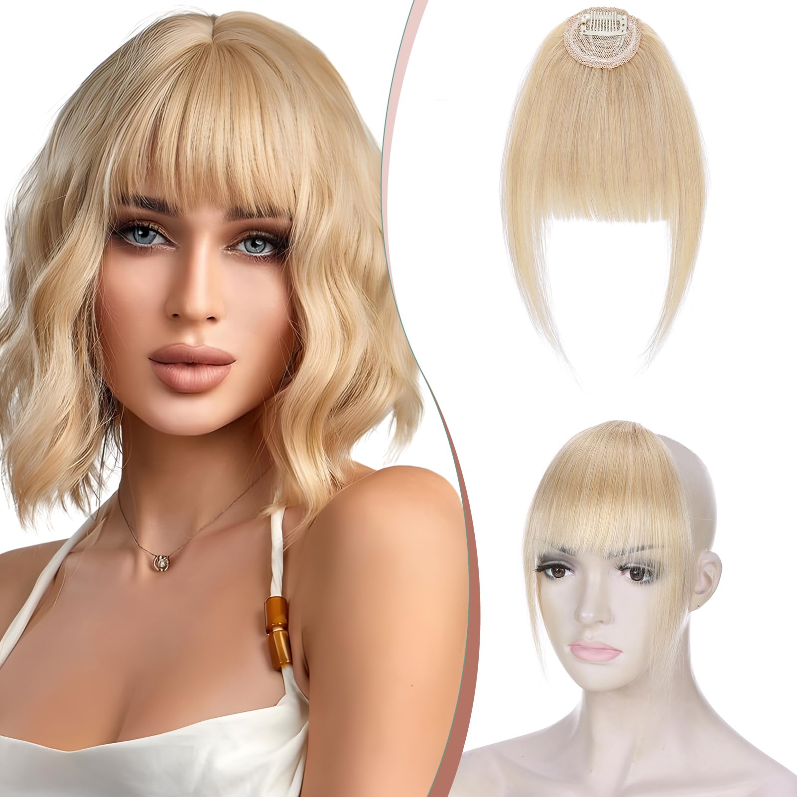 Elailite Neat Bangs Clip in Fringe with Temples Real Human Hair Extensions Natural Clip on Hair Piece For Women - #24 Natural Blonde — image 1
