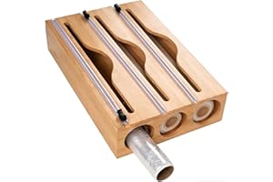 3 in 1 Wrap Organizer with Cutter，Wax Bamboo Dispenser, Holds Plastic Wrap, Aluminum Foil, Tin Foil, Parchment, Wax Paper Hol