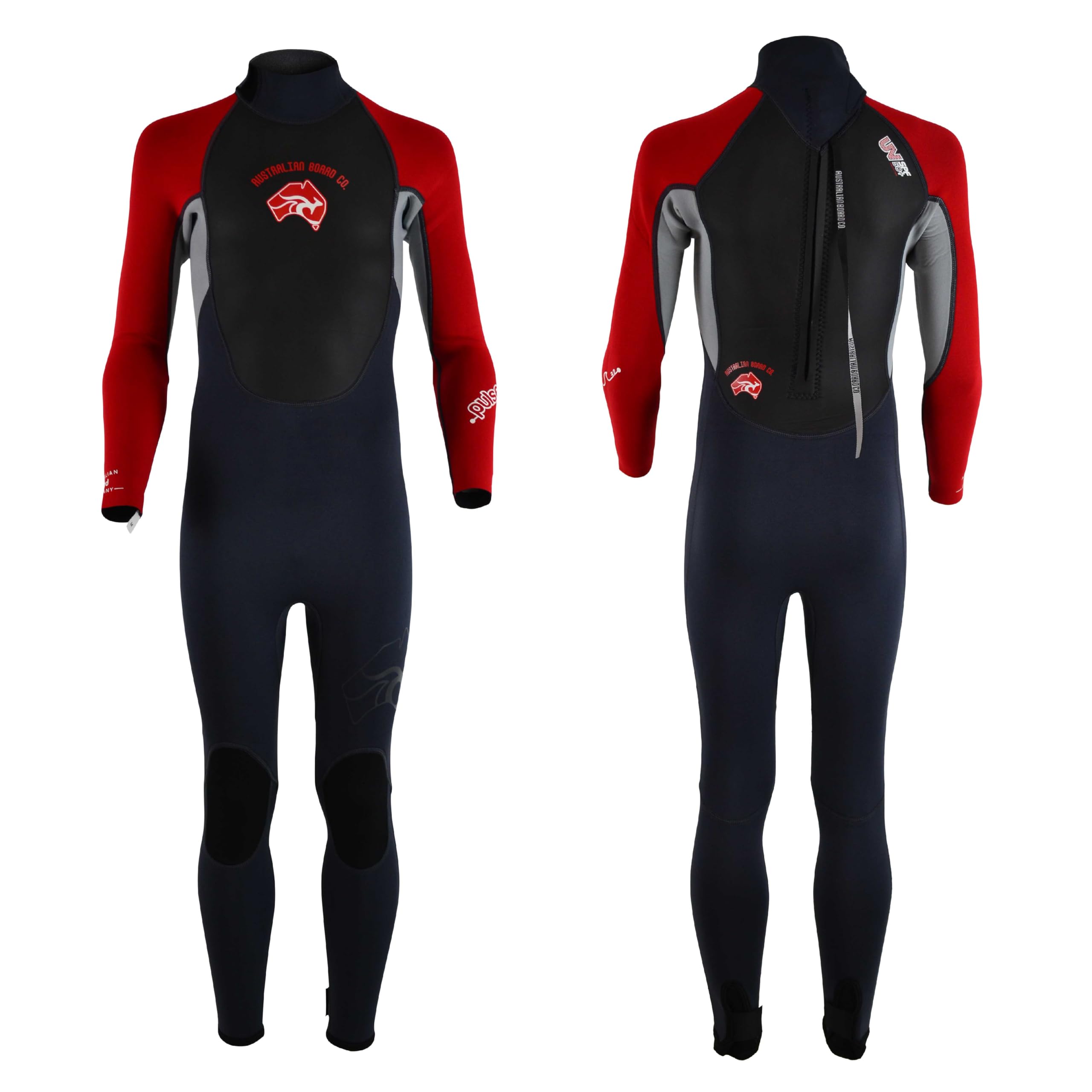 Australian Board Co | Kids Summer Wetsuit | PULSE Full Length Wetsuit | 3/2mm | Soft and Stretchy | UV Protection | Red | UK Size XX-Large