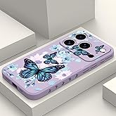 Gencyfu for iPhone 17 Pro Case, Printed Pattern Anti Fingerprint Fiber Lining Ultra Thin Liquid Silicone for iPhone 17 Pro Phone Cover 6.3 inch, Black Butterfly Purple