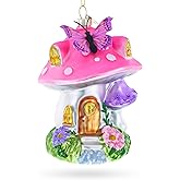 Fairy Mushroom House Blown Glass Christmas Ornament