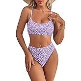 SweatyRocks Women's 2 Piece Bikini Set Ditsy Floral Print High Cut Bathing Suit Beachwear