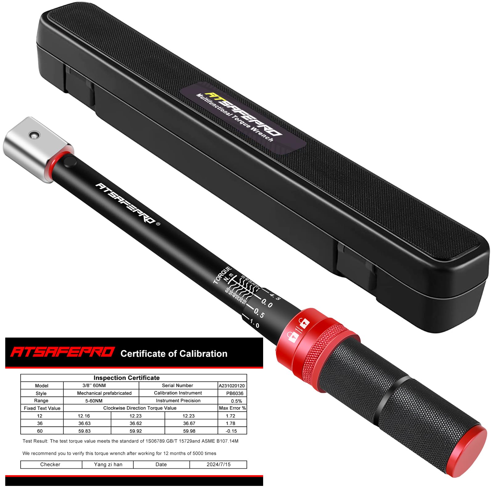 ATsafepro Adjustable Torque Wrench 5-60 Nm, 9×12mm Open End Torque Wrench for HVAC Mini Split,Refrigeration System,Bike Motorcycle and Car Maintenance