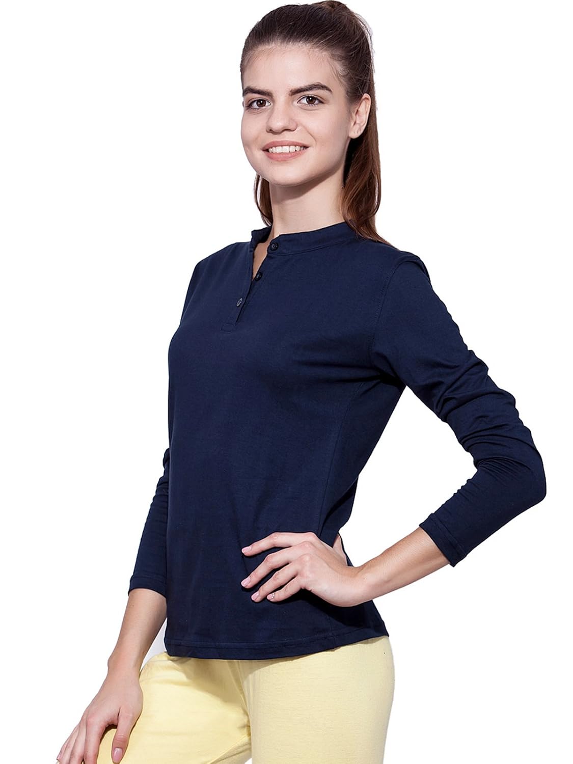 ap'pulse women's long sleeve mandarin polo tshirt
