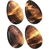 rockcloud Pack of 4 Polished Egg Pocket Worry Stone Healing Crystal for Home Office Table Decor, Tiger Eye's Stone