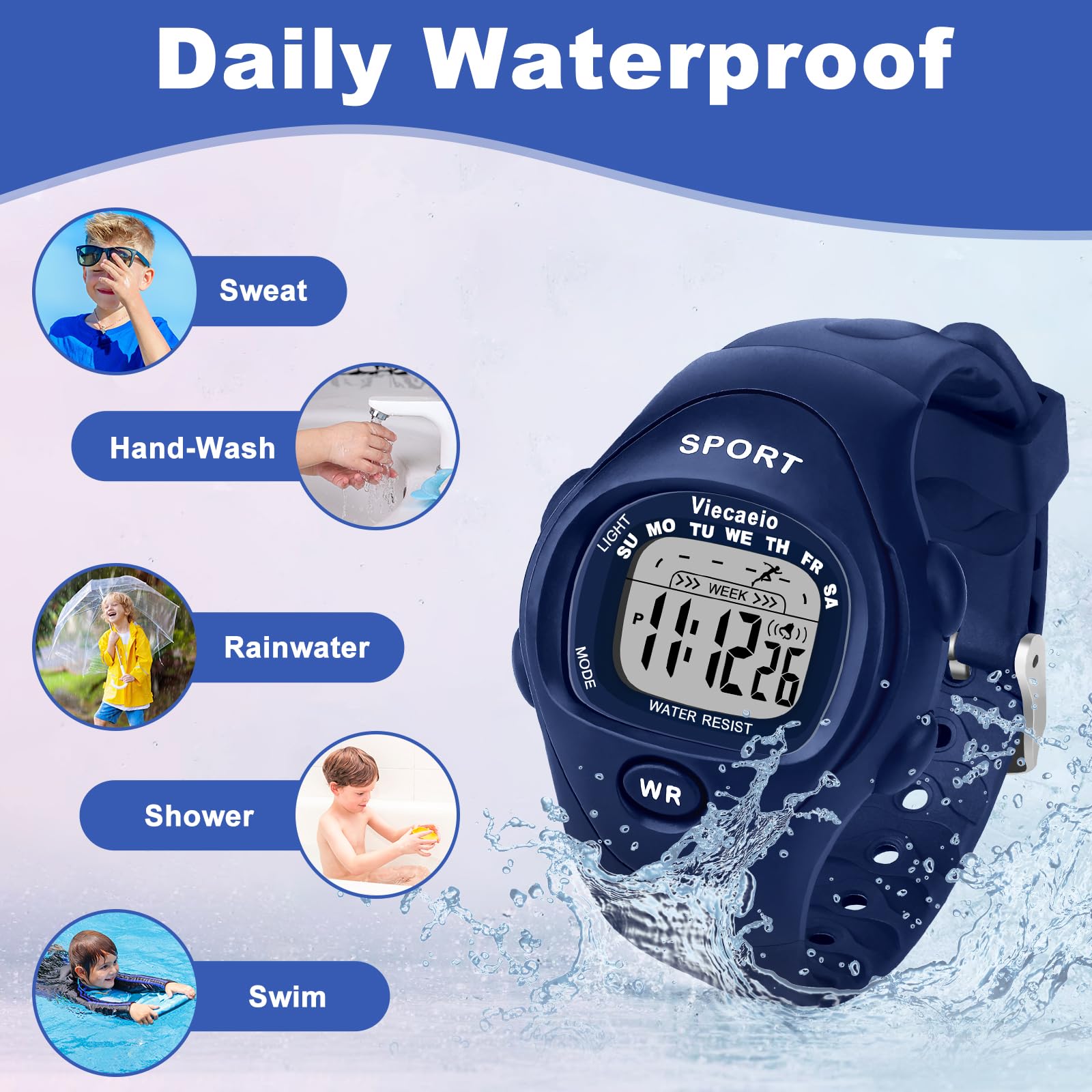 Viecaeio Kids Digital Watch for Boys Girls, Waterproof LED Colorful Lights Sports Watch Suitable for 5-17 Years Old Teenagers (with Gift Box)