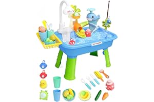 4-in-1 Electric Water Table for Toddlers 3-5, Kids Play Sink with Running Water & Cloud Faucet, Toddler Outdoor Water Table w