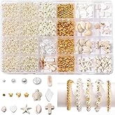 1000Pcs Pearl Beads for Bracelets Making -4mm 6mm White Pearl Beads with Gold Spacer Bead & Shell Jewelry for Bracelet Necklace DIY Craft Making Kit, Beach Theme Friendship Jewelry Making Kit