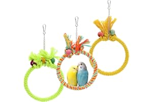 DVHEY 3Pcs Sets Bird Swing Birds Toys for Cage Small Cotton Rope Parakeets Swings Perches Bite Resistance Hanging Ring Toys for Small to Medium Parrots (S-Ring-Set, 3 Pack)