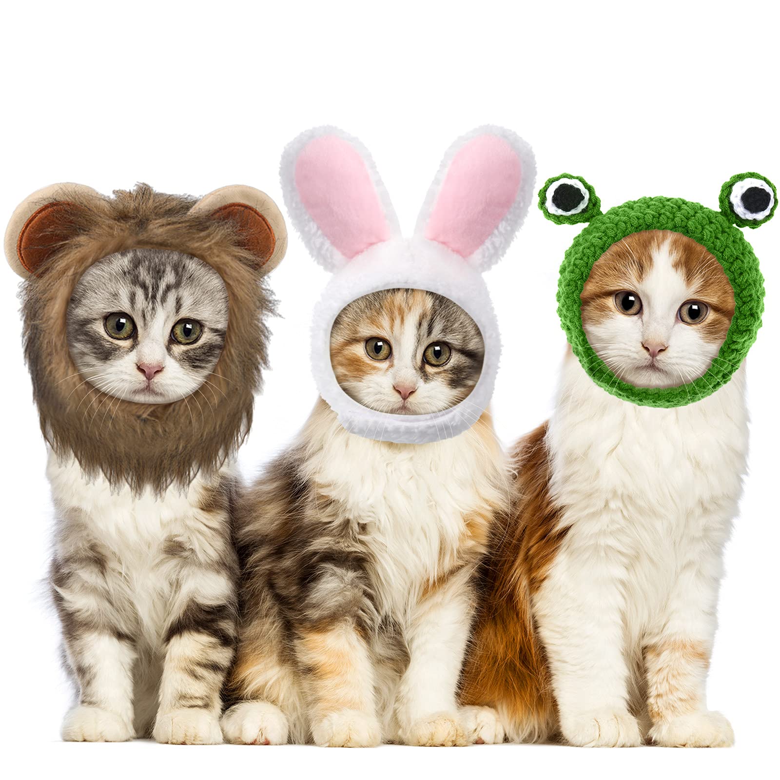 Xuniea 3 Pieces Cat Hat Costume Adjustable Pet Headwear Cat Bunny Hat with Rabbit Ears Kitten Dog Cosplay Cap for Kitten Halloween Party Birthday Theme Party Photo Prop (Basic Style)