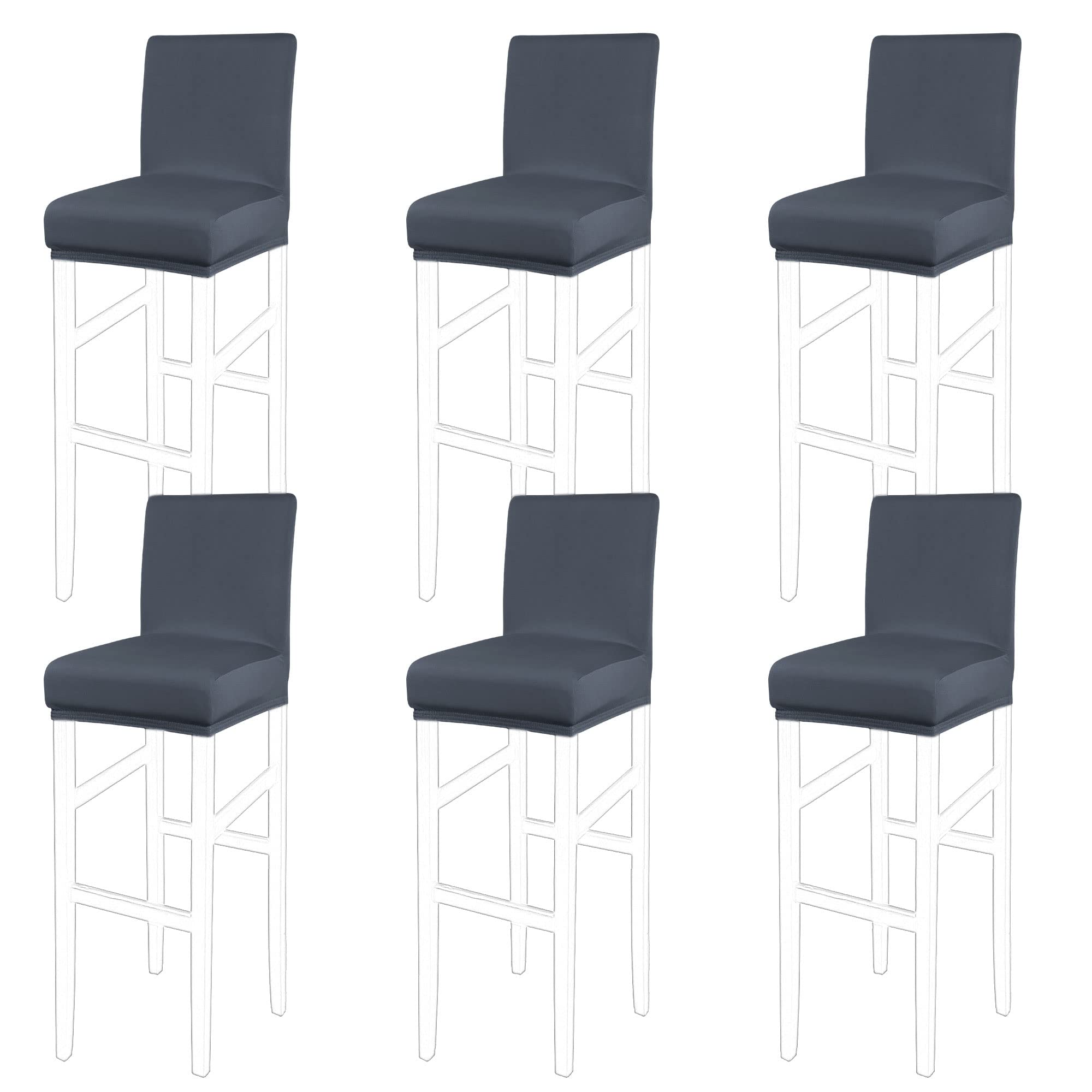 PiccoCasa Set of 6 Bar Stool Covers with Elastic Bottom, Stretch & Removable Dining Chair Covers for Pub Counter - Spandex Height Side Chair Covers Protector Slipcovers Slategray