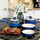 PRAMEDIA 12 Piece Ceramic Cookware Set，Nonstick Pots and Pans Set | Induction Compatible, Non-Toxic Pots and Pans, Blue, Bakelite Handles, PFOA Free, Gas &amp; Electric Stovetop, Easy Clean