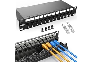 PBAEGAV Patch Panel 12 Port【EC Listed】 10Gbps Cat6A Ethernet Network Patch Panel with Inline RJ45 Keystone and Cable Management Bar Rackmount or Wall Mount (CAT6A Keystone Patch Panel Unshielded)