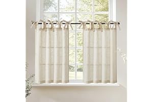 jinchan Tie Top Linen Kitchen Curtains Over Sink 24 Inch Length Tier Curtains Farmhouse Rustic Small Cafe Curtain for Bedroom Living Room Bathroom Half Window Light Filtering Privacy 2 Panels Crude