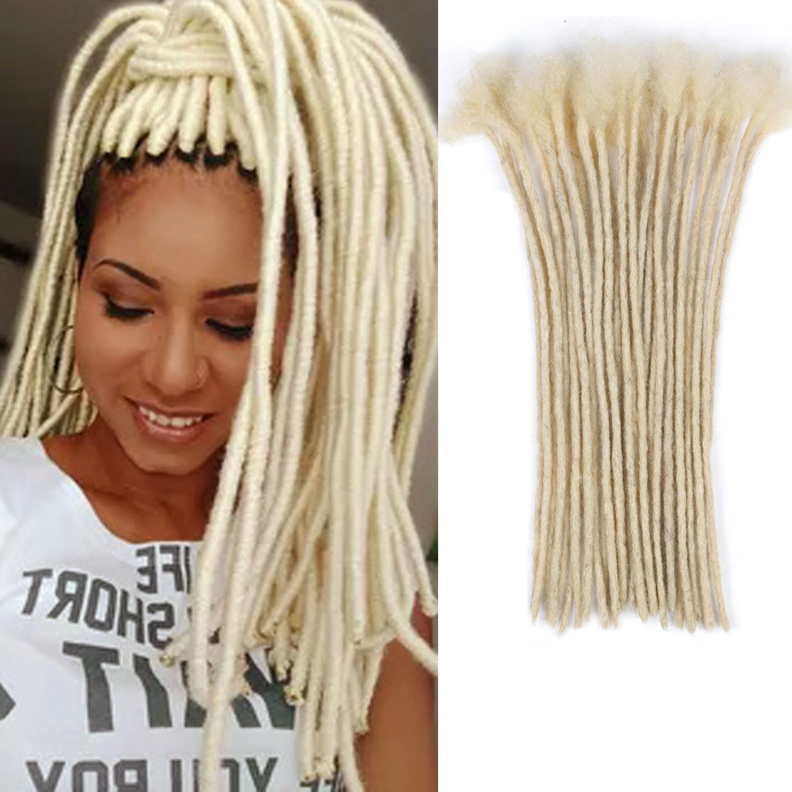 Huarisi 12 Inch Blonde Dreadlock Extensions Human Hair 0.2cm 30 Strands Thin Loc Extensions Real Hair for Men Women Handmade Permanent Dreadlocks #613 Can Be Curled