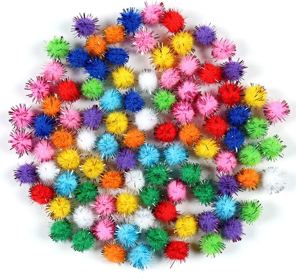Pom Pom, 200 Pcs 10MM Colorful Glitter Soft Pom Pom Balls