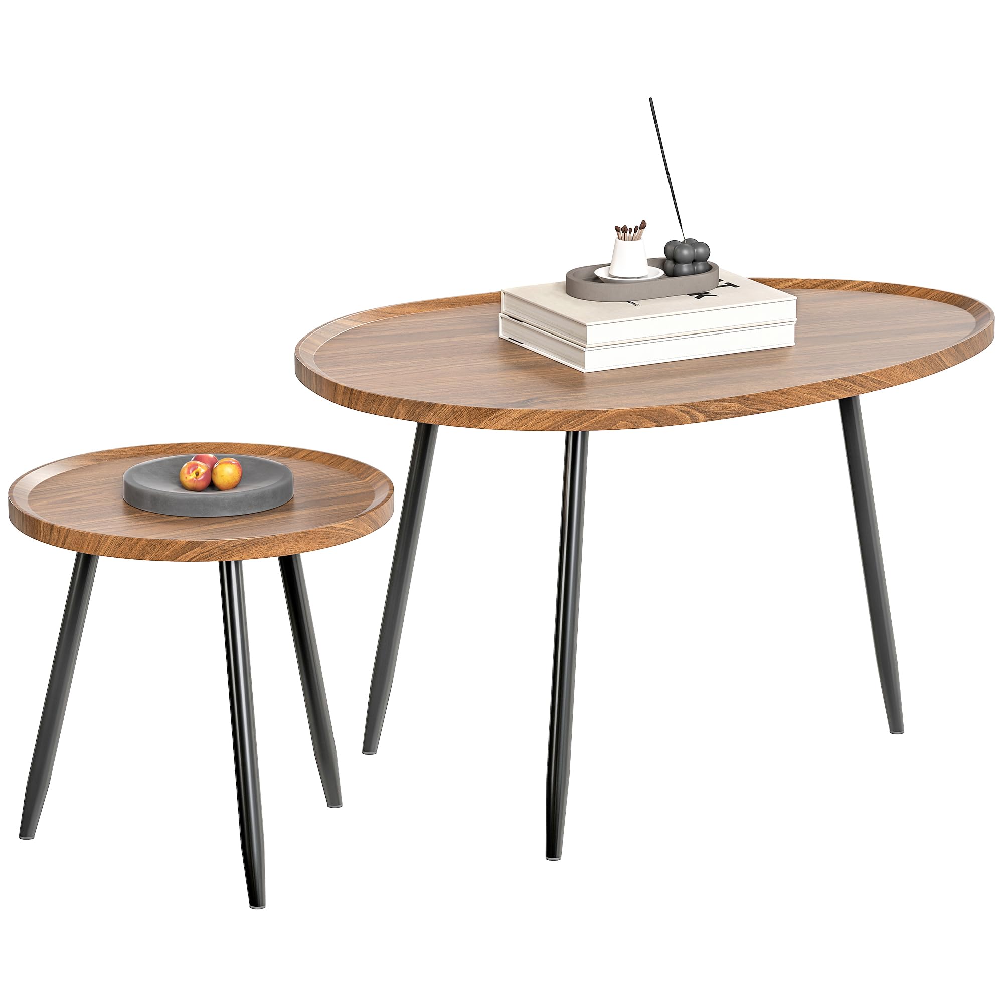 HOMCOM Nesting Coffee Table Set of 2, 80cm Modern Stacking End Side ...