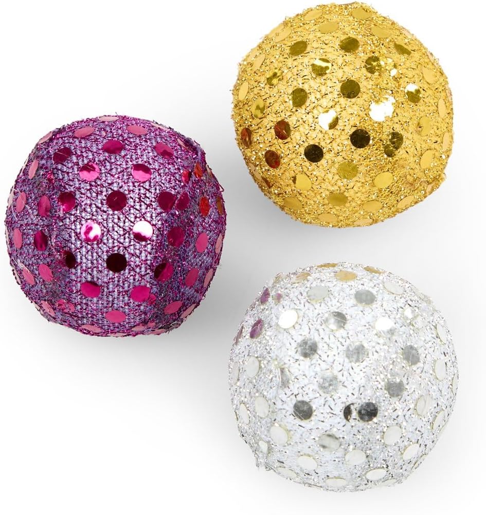 Petface Glitter Balls Cat Toy Pack of 3 Lightweight Sparkle Balls