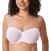 DELIMIRA Women's Cosnufy Strapless Bra Sheer Mesh Plus Size Unlined Underwire Bras