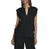 H HALSTON Women's Sleeveless V-Neck Linen Top