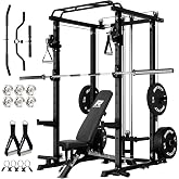 RitFit Multi-Function Garage & Home Gym Package Includes 1200LBS Power Cage PPC03/P3 with Cable Crossover System, Weight Benc