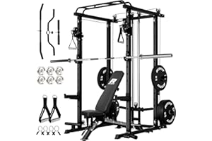 RitFit Multi-Function Squat Rack Power Cage PPC03 with Cable Crossover System, 1000LBS Capacity Power Rack and Packages with Optional Weight Bench, Barbell Weight Set, for Garage Workout & Home Gym