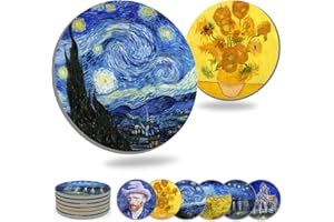 WOW DING Coasters for Drinks Ceramic Van Gogh Art Coasters Set - Use 6 Famous Van Gogh Paintings, Unique Housewarming Gifts for New Home Decorative by WOWDING